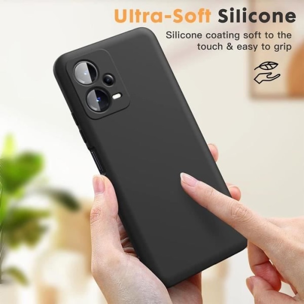Coque - Xiaomi - Redmi Note 12 5G - Silikone Væske - Sort - Beskyttelse af skærm hærdede glas Svart