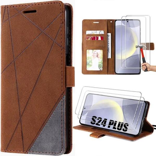Coque - Samsung - Galaxy S24 Plus - Lädereffekt - Stötsäker - 2 Härdade Glas kastanj