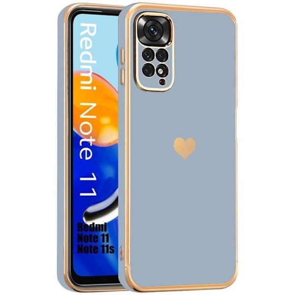 Fodral till Xiaomi Redmi Note 11-11S (ej för Note 11S 5G) Stötsäkert silikonpläterat hjärtmönster, blå