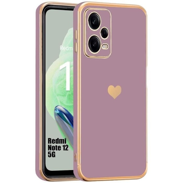Fodral till Xiaomi Redmi Note 12 5G (inte för Note 12 4G), lila, stötsäker TPU-silikonskydd med hjärtmönster