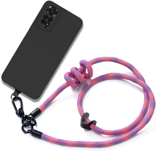 Lanyardfodral för Xiaomi Redmi Note 11-11S Svart mjuk silikon med rosa avtagbar linne