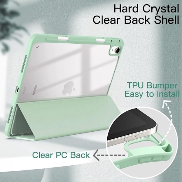 Coque til iPad Air 5-4 (10,9 Tommer 2022-2020 5. - 4. Generation) med Pencil-holder, Tynd Transparent Bagcover Støtte A[1837]