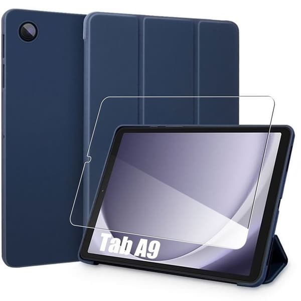 Fodral + Härdat Glas - E.F.Connection - för Samsung Galaxy Tab A9 / A11 - Stödfunktion - Marinblå marinblå