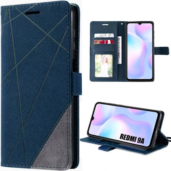 Coque i Rabat för Xiaomi Redmi 9A - E.F.CONNECTION - Lädereffekt - Mörkblå marinblå