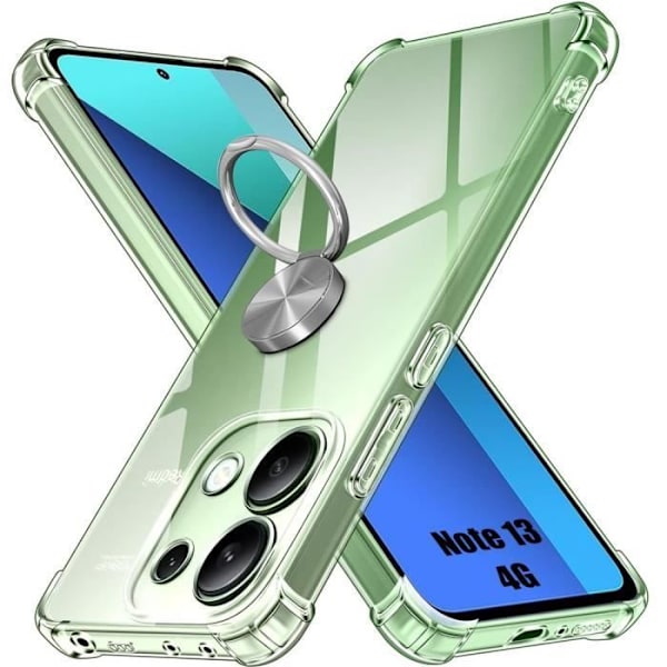 Fodral till Xiaomi Redmi Note 13 4G (ej för 5G) med silver roterande ringhållare
