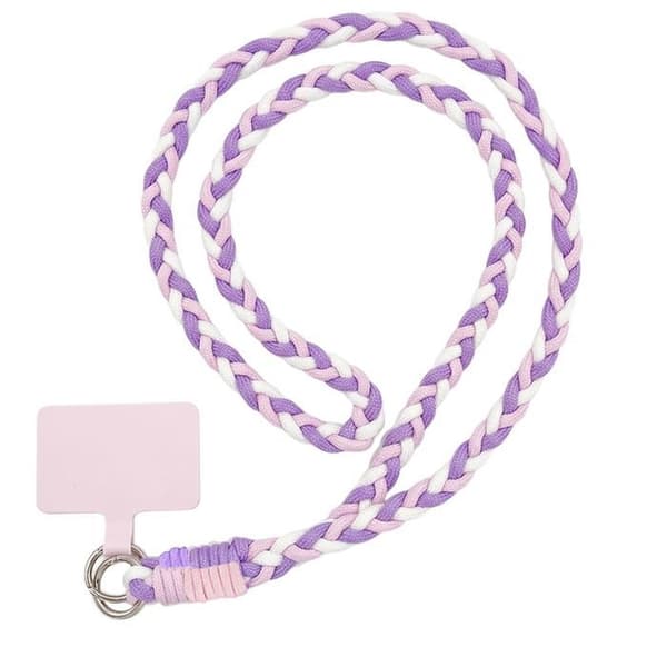 Universell telefonrem med patch, flätad axelrem anti-fall vit lila Vit, lila, rosa