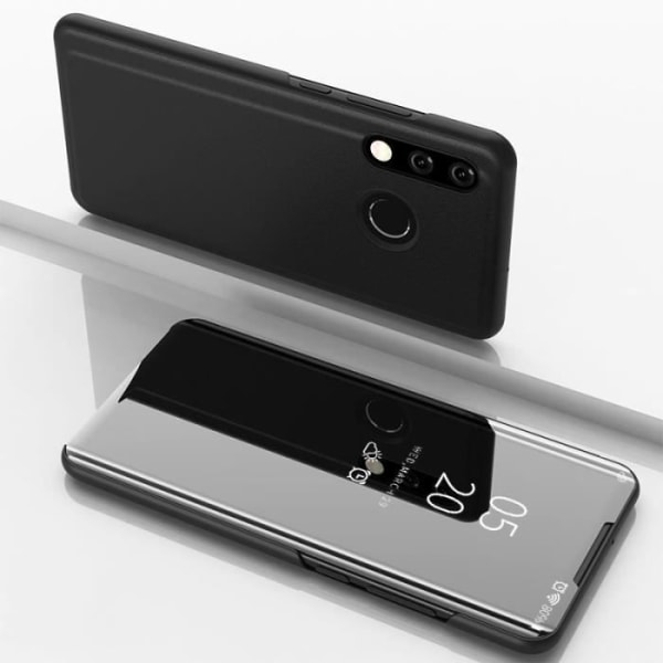 Huawei P30 Lite etui, spejl Smart Clear View Slankt læder med anti-ridse stativ til Huawei P30 Lite, sort