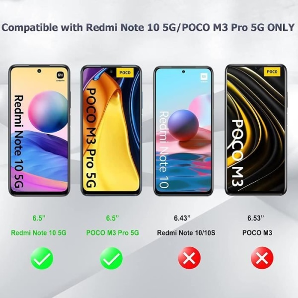 Etui til Xiaomi Poco M3 Pro 5G/Redmi Note 10 5G 6,5" + 3-pak hærdet glas, blød TPU-silikone-telefoncover Transparent