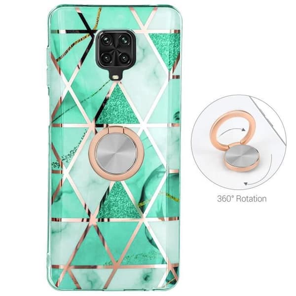 Skyddande silikonfodral för Redmi Note 9S/9 Pro - E.F.CONNECTION - Marmorering i turkos - Stödring Turkos
