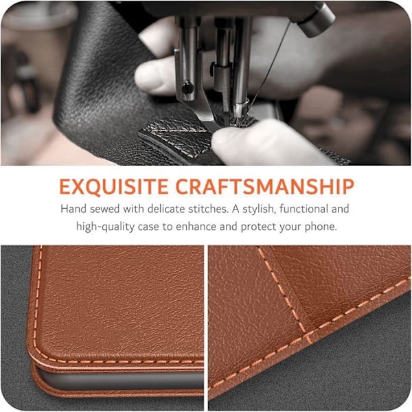 Coque + 2 Glass Protectorer för Xiaomi Redmi Note 14 Pro 5G (inte för 4G) Flip Case Läder Effekt Brunt kastanj