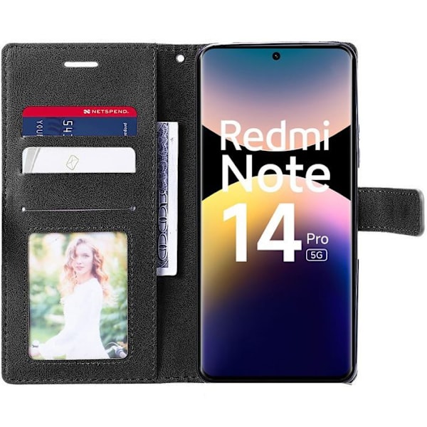 Skal + 2 Nedsänkta Glas för Xiaomi Redmi Note 14 Pro 5G (inte för 4G) Skydd i Syntetiskt Läder Mörkblå/Svart Marinblå, svart