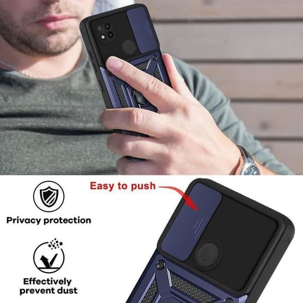 Skyddsskal - E.F.CONNECTION - För Redmi 9C - Armé Stil - Marinblå - 2 Härdade Glas marinblå