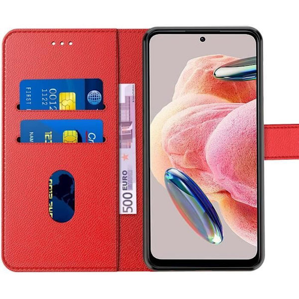 Helfodral till Xiaomi Redmi Note 12, rött PU-läderskydd