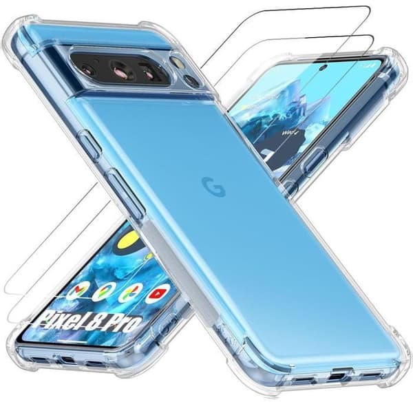 Coque - för Google Pixel 8 Pro - TPU Antichock - Transparent - Förstärkt skydd - med 2 Härdade glas Transparent