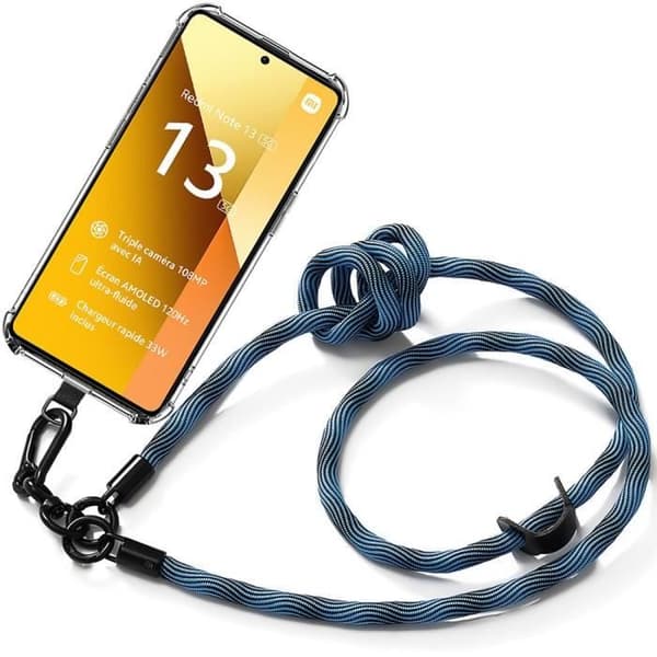 Etui med axelrem - E.F.CONNECTION - För Xiaomi Redmi Note 13 5G - Flexibel - Blå - Transparent skydd Blå