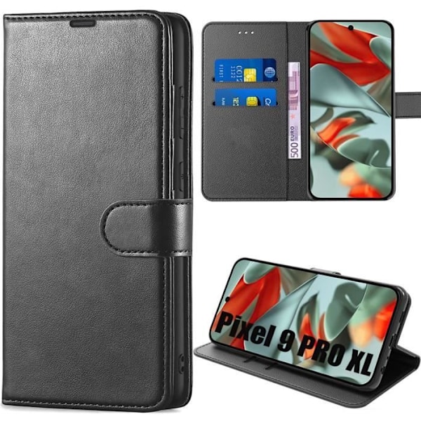 Full Cover Cover til Google Pixel 9 Pro XL - Beskyttelse Stødsikker Syntetisk Læder Flap Sort