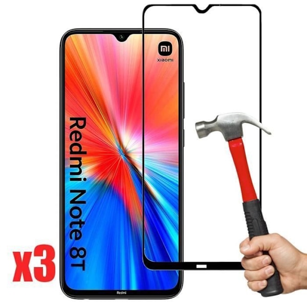 Skärmskydd - E.F.CONNECTION - för Redmi Note 8T - Härdat glas - Anti-fingeravtryck - Set om 3 Transparent med svart kant