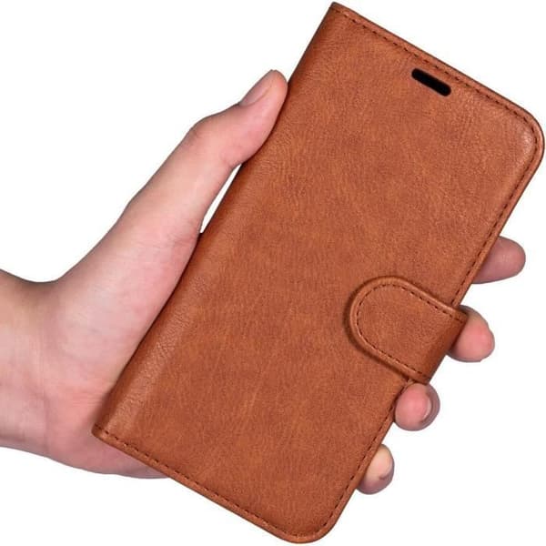 Fodral för Xiaomi Mi 11 Lite plånbok stöder brun lädereffekt och 2 härdade glasögon kastanj