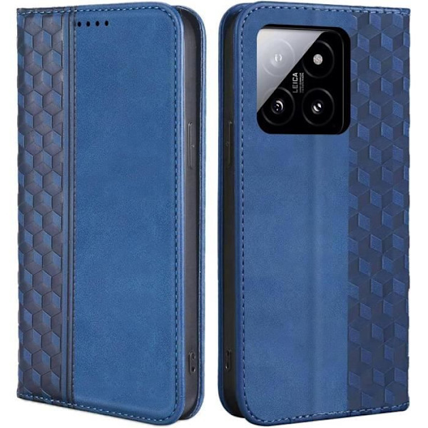Etui til Xiaomi 14, marineblå PU lædercover med mosaikmønster magnetisk lukning
