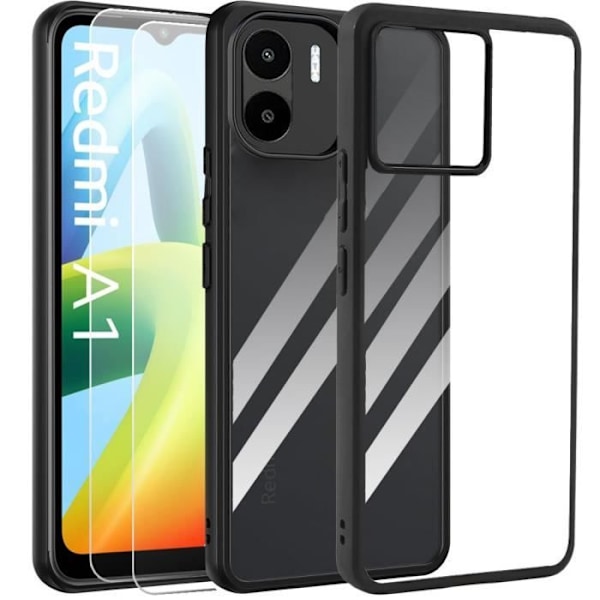 Telefoncase - Xiaomi - Redmi A1-A2 - Ridsbeskyttelse - Transparent Hårdt Bagcover - Sort TPU Ramme Transparent, svart