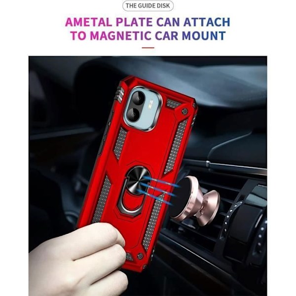 Skyddsskal - E.F.CONNECTION - Xiaomi Redmi 13C - Ultra resistent - Metallstöd - Röd Röd