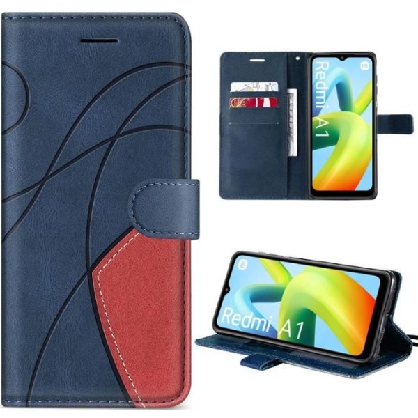 Coque - Xiaomi - Redmi A1-A2 - Stødabsorberende - Bicolor PU-læder - Kortlomme Marinblå, röd