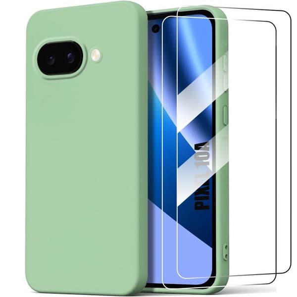 Skyddsfodral för Google Pixel 10a, Stöttålig Flytande Silikon - Grön - 2 Härdade Glas Grön