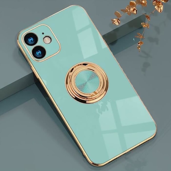 Skyddsskal - E.F.CONNECTION - för iPhone 13 - Turkos - Mjuk - Gyllene kant med ring Turkos