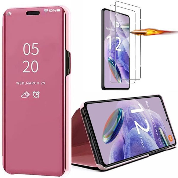 2 härdade glasögon + fodral för Redmi Note 12 Pro+ 5G-Note 12 Pro Plus 5G - Rosa 360° Skydd Anti-Rap Stötsäker