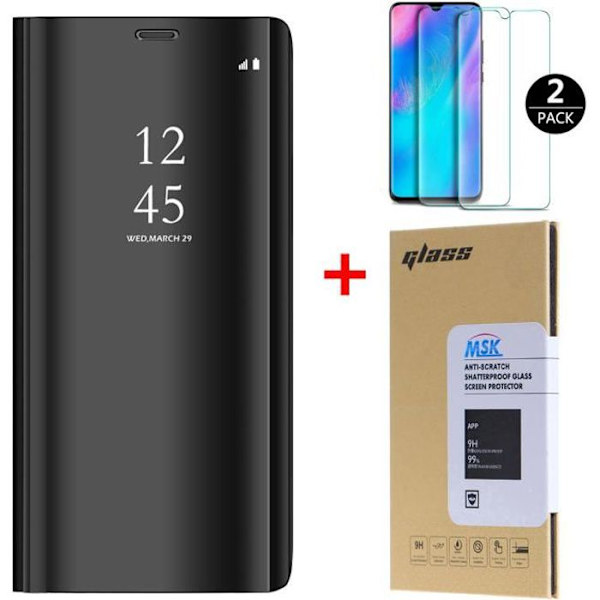 Huawei P30 Lite - Spegel - Flip - Härdat glas - Skydd - Ställningsfunktion Svart