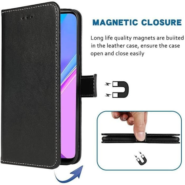 Etui til Redmi 9 (6,53") sort lædereffekt Elegant design solid magnetisk lukning Svart