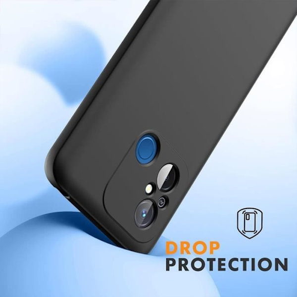 Silikonfodral för Xiaomi Redmi 12C - 11A Mattsvart Slim Shockproof + 2 härdade glasögon