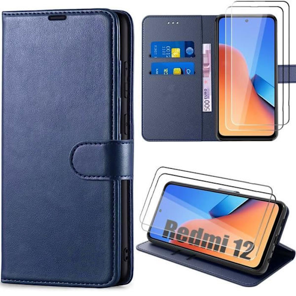 Coque - Xiaomi - Redmi 12 4G-5G - Stötsäker - PU-läder - Inbyggt stöd marinblå