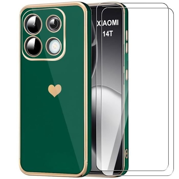 Coque och Härdade Glas - Xiaomi - 14T - Stötsäker - Ultra Slim - Nattgrön Grön Natt, Guld