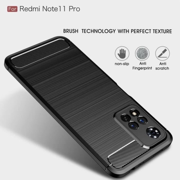 Etui til Redmi Note 11 Pro, Carbon Fiber Shockproof Ultra Slim Black Svart