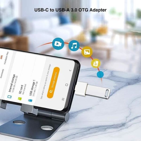 USB 3.1 Typ C-adapter - E.F.CONNECTION - Vit - USB 3.0 A hane - Ansluter MacBook/iPad Pro