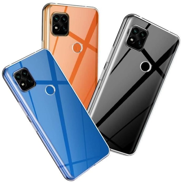 Til Xiaomi Redmi 9C- 9C NFC 6.53": UltraSlim gel silikone etui - TRANSPARENT + 1 farvet hærdet glasfilm - SORT