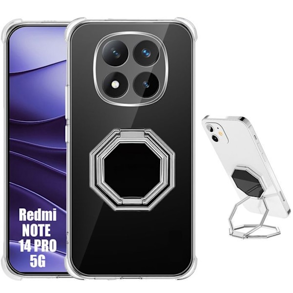 Skyddsskal - E.F.Connection® - för Xiaomi Redmi Note 14 Pro 5G - Silikon - Fällbart stativ - Stötresistent Transparent