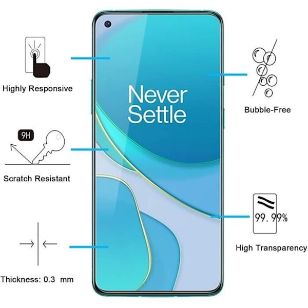 Paket med 4 härdat glas för One Plus 8T (6,55 tum) Anti-Trace Screen Films Fönster i härdat glas Transparent