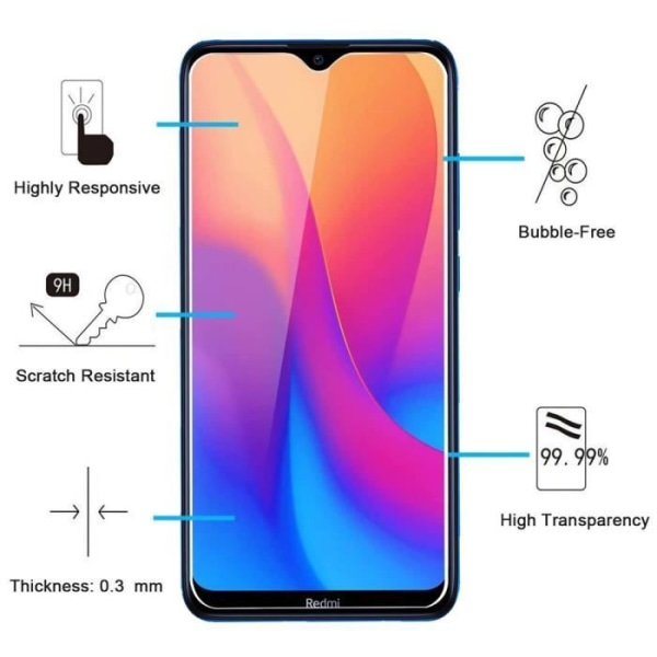 Lot- 2 hærdet glasbeskyttelse til Redmi 8 Anti-Trace-skærmbeskyttelsesfilm Transparent