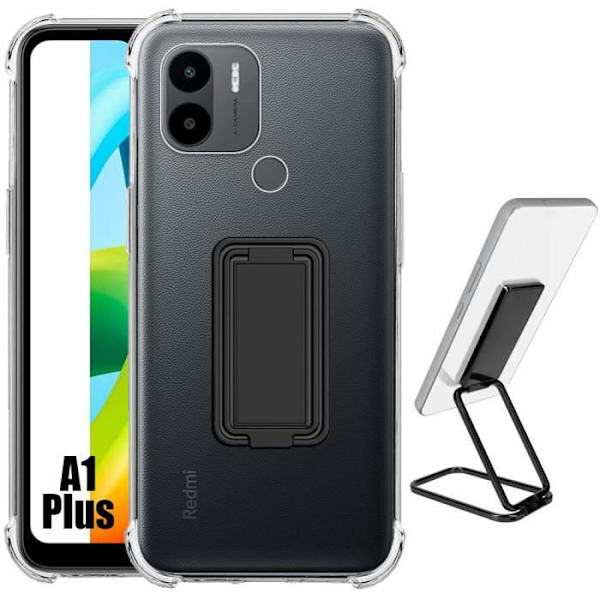 Fodral till Xiaomi Redmi A1+-A1 Plus Stötsäkert transparent silikonskydd med justerbart stativ Svart