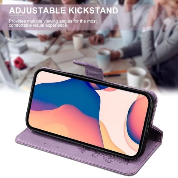 Coque - Xiaomi - Redmi 13C - Syntetisk Læder - Sommerfugl Mønster - Kortholder og Støtte Lila