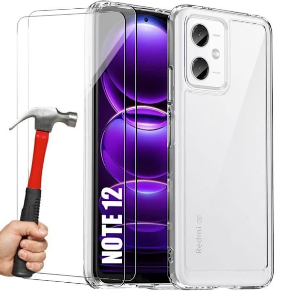 Mjukt silikonskyddsfodral för Redmi Note 12 5G + 2 härdade glasögon ingår - E.F.CONNECTION Transparent