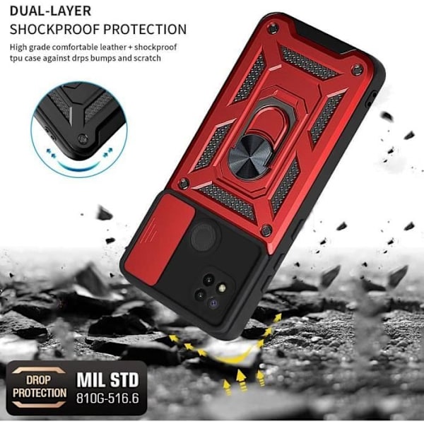 Fodral för Redmi 9C (6,53") Röd Tjock Army Style Förstärkt kant Anti-repa Stötsäker ryggring Röd
