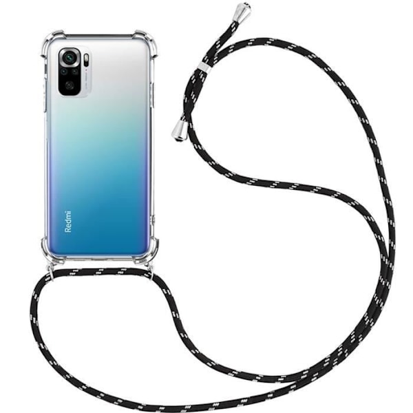 Etui til Redmi Note 10S (6,43") Transparent tynd anti-ridse blød TPU med sort snor Transparent-svart