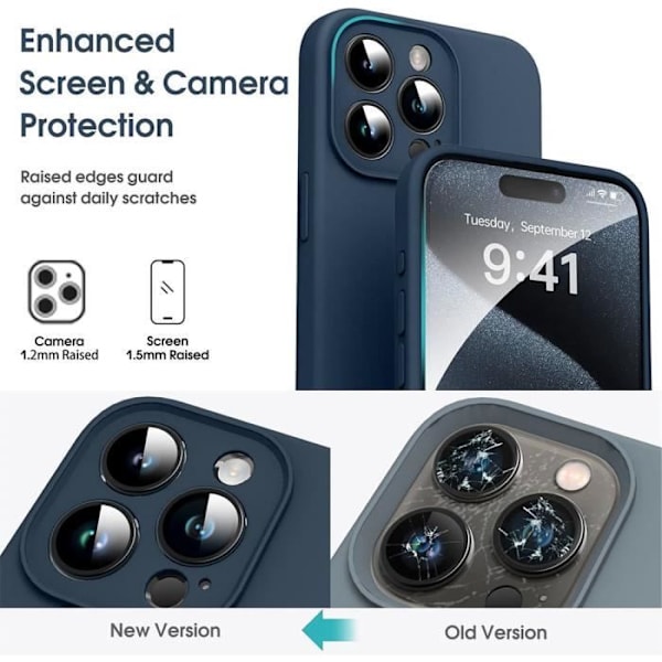 Fodral + 2 härdade glasögon för iPhone 16 Pro Max, flytande silikonskydd Matt effekt Marinblå