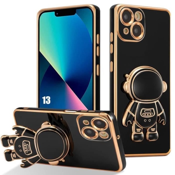 Cover til iPhone 13, stødsikker TPU-beskyttelse med justerbart stativ Astronaut-mønster - Sort