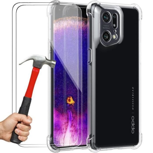 Fodral till OPPO Find X5 Pro TPU Stötsäker Transparent + 2 härdat glasögon skyddsglas Transparent
