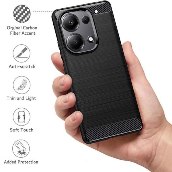 Fodral + 2 härdade glasögon för Xiaomi Redmi Note 13 Pro 4G (ej för 5G) Silikonskydd Svart stållinjemönster