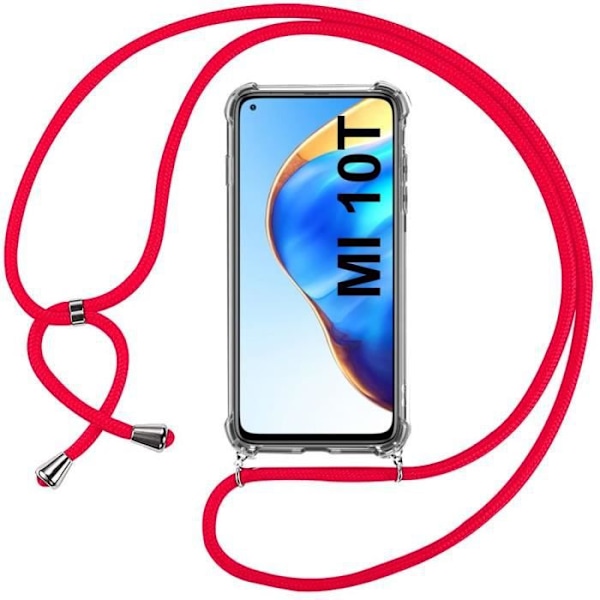 Coque - Xiaomi - Mi 10T - Mjuk - Transparent - Repellerande med röd snodd transparent-röd